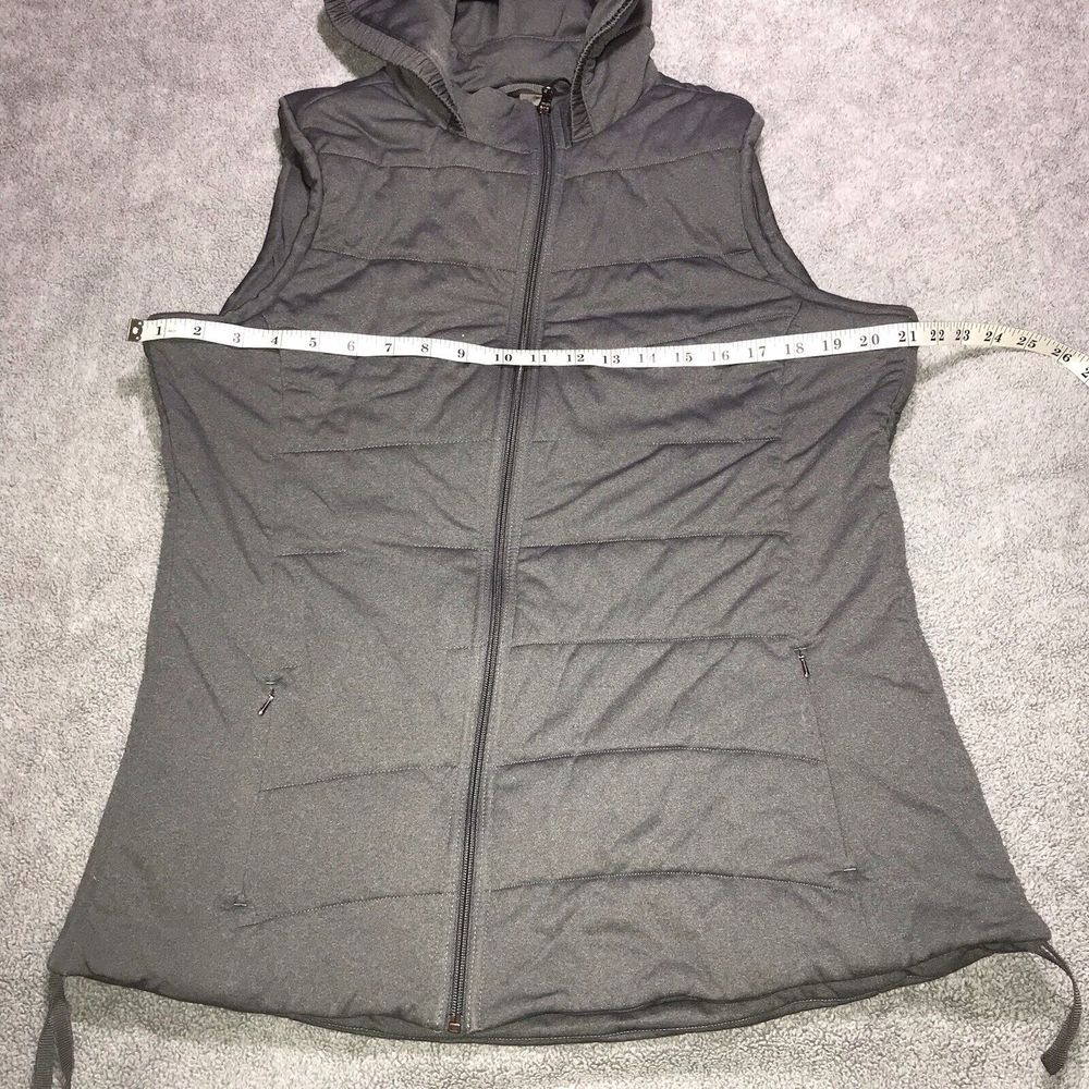 Calia by Carrie Underwood Womens‎ Large Gray Hooded Rutched Zip Puffer Vest - Picture 8 of 12